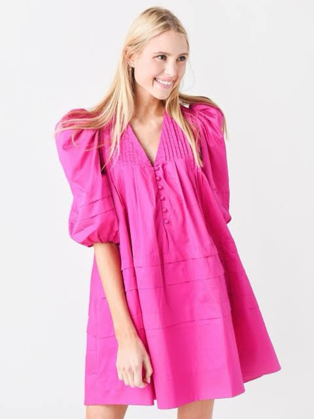 HUNTER BELL Hot Pink Jenkins Puff-Sleeve Mini Dress